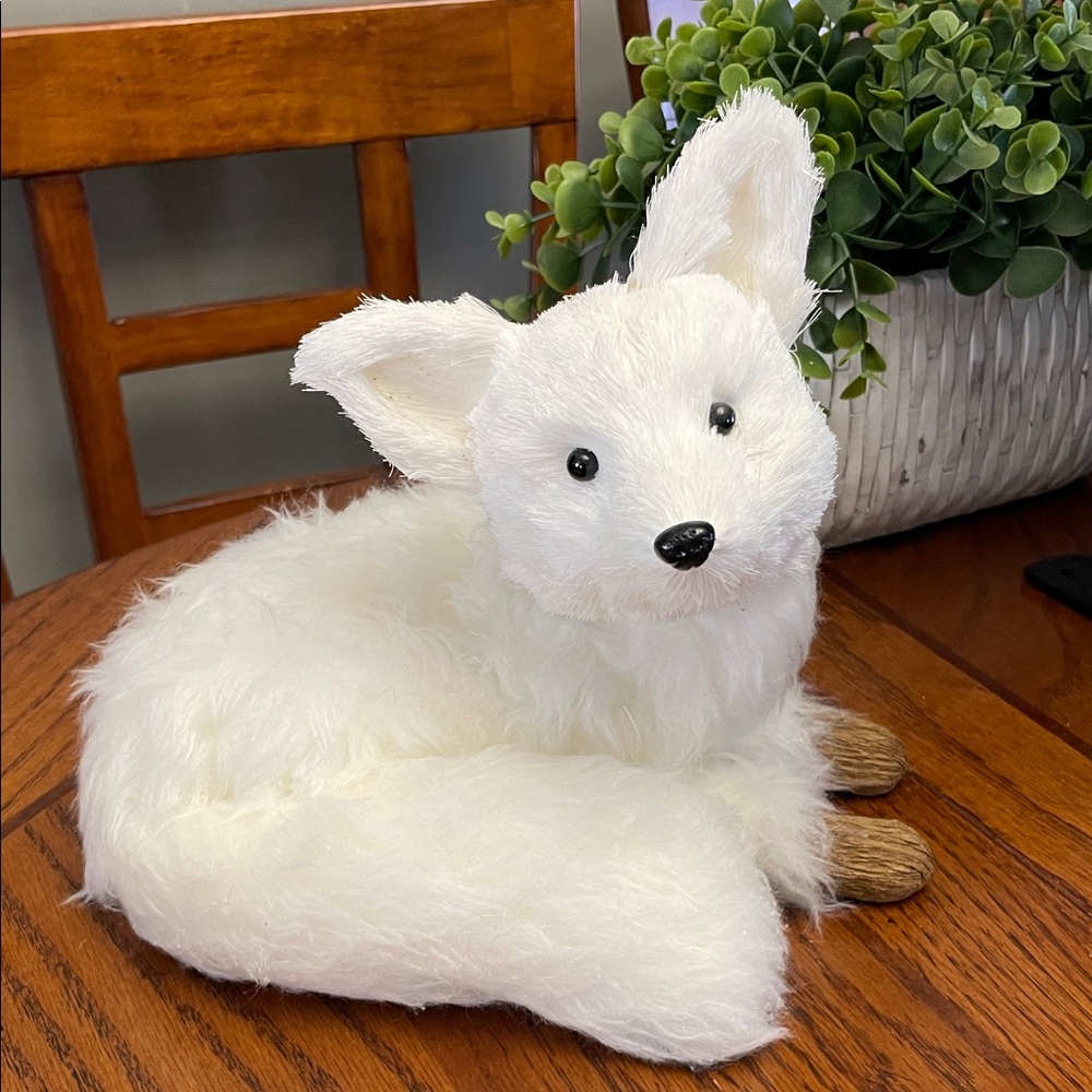 New White Plush Fox Toy Arctic Fox Figure Figurine Tabletop Decorative Decor